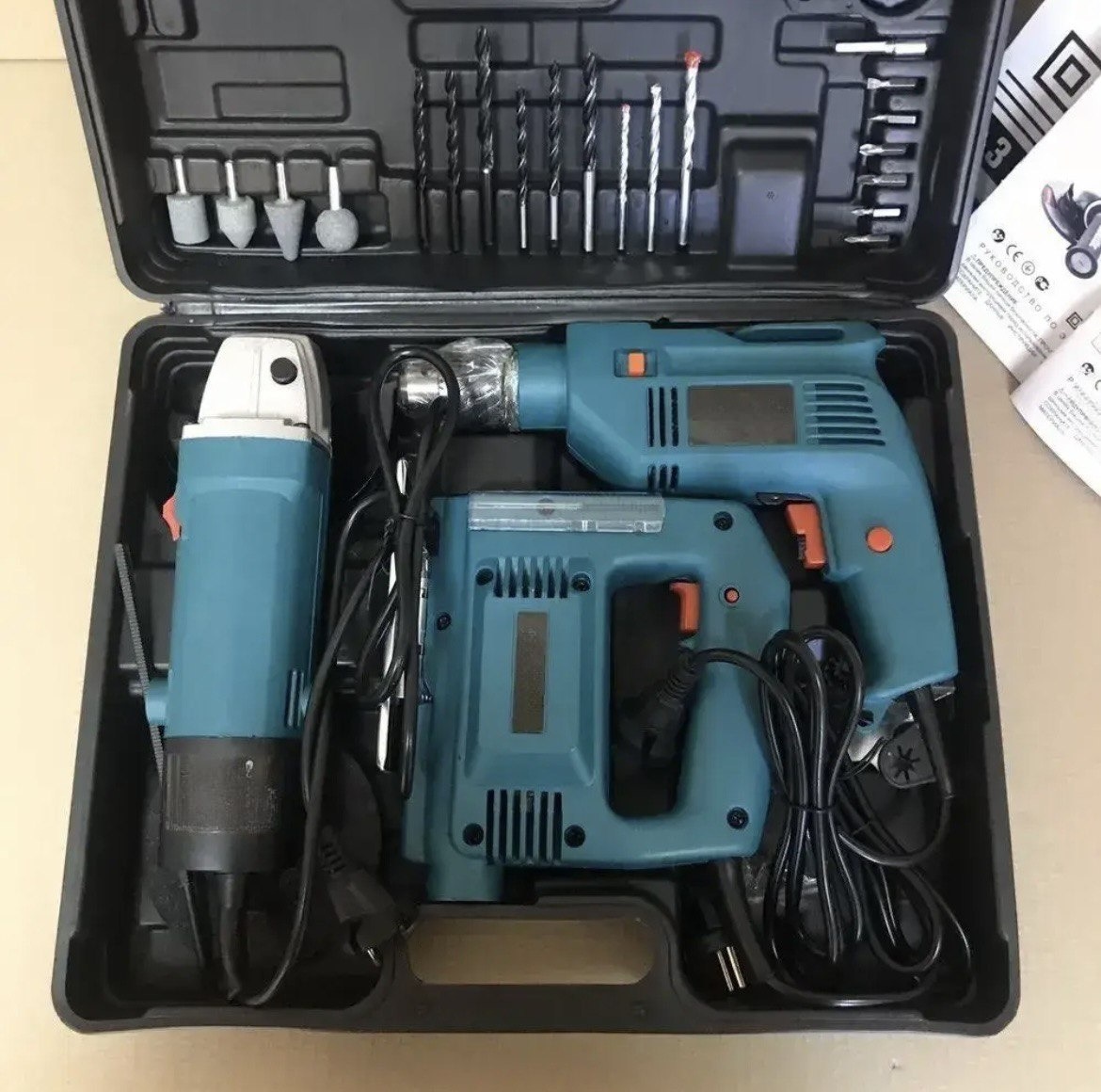 Набор электроинструмента в чемодане 3в1 Дрель, Лобзик, Болгарка  П